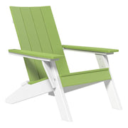 Lime green and white Adirondack chair on white background.