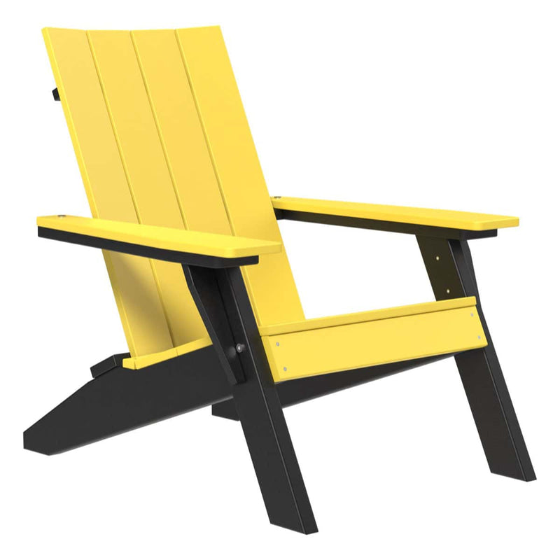 Yellow and black Adirondack chair on a white background