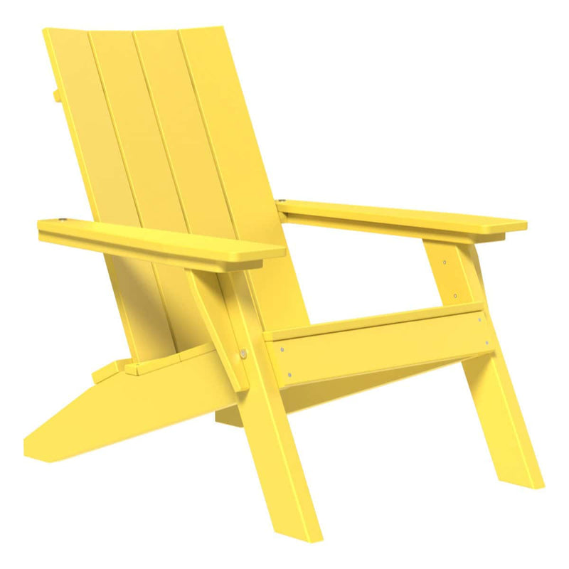 Yellow Adirondack chair on white background.