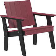 Cherrywood and black Adirondack chair on a white background
