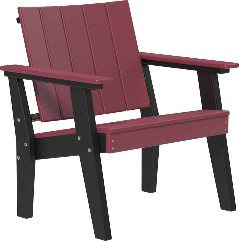 Cherrywood and black Adirondack chair on a white background