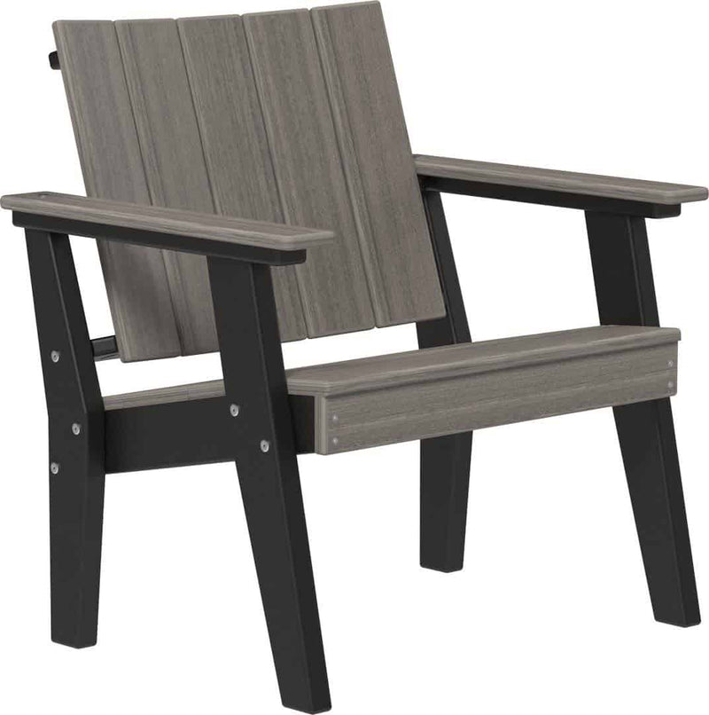 Chair with gray backrest and black armrests on a white background