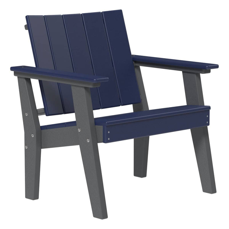Blue and slate gray Adirondack chair on a white background