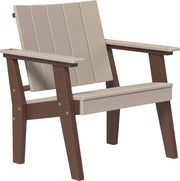 Two-toned polywood chair with weatherwood backrest and chestnut brown seat and legs on a white background
