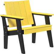 Yellow and black Adirondack chair on a white background