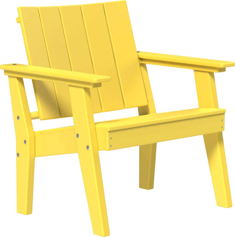 Yellow Adirondack chair on a white background