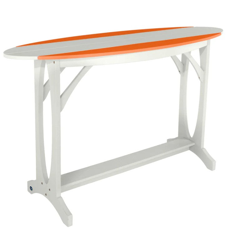 White table with orange accents on a white background