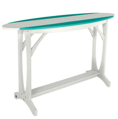 White table with a teal accent stripe on a white background