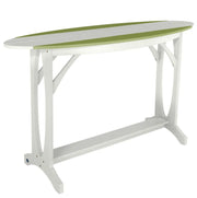 White table with green accents on a white background
