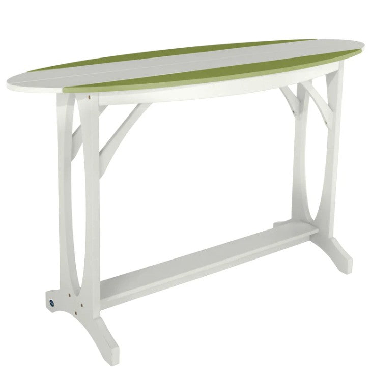 White table with green accents on a white background