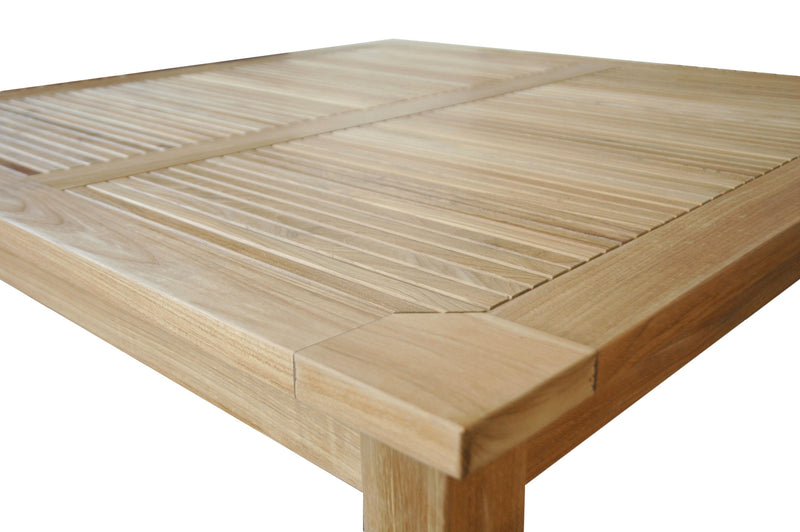 Anderson Teak close up detail image of the Windsor 47 inch square top on a white background. 