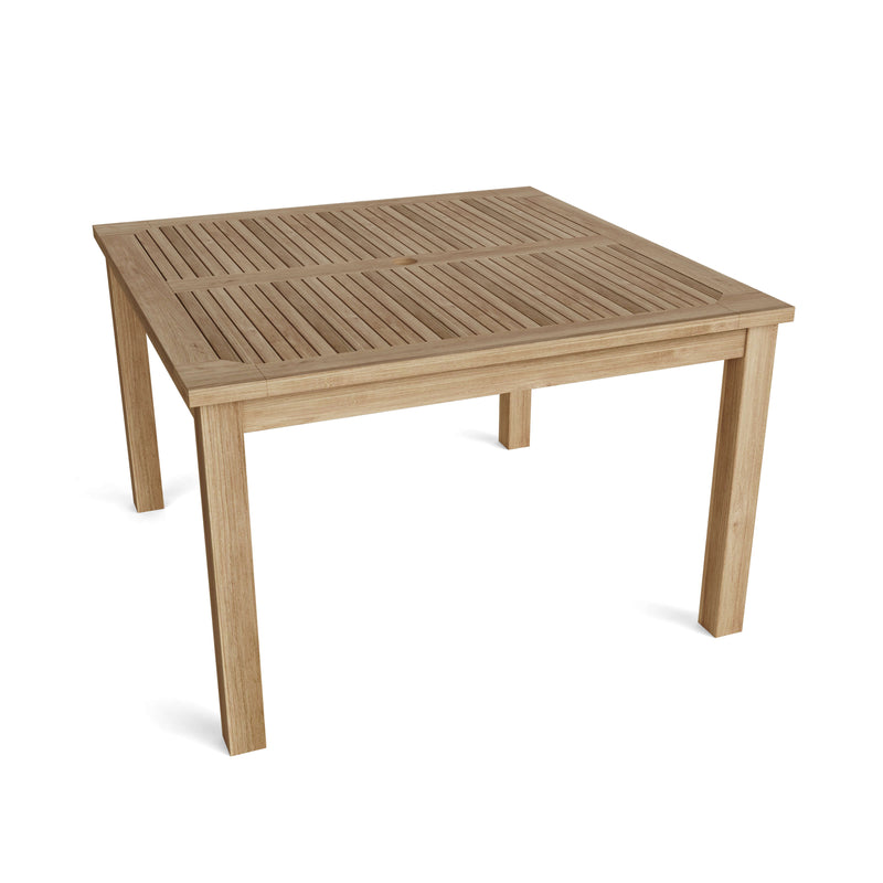 Anderson Teak Windsor 47 inch square table on a white background.  