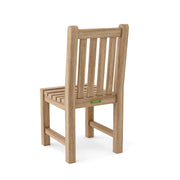 Teak chair with a visible brand label on a white background