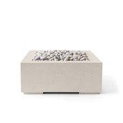 Alea 32-inch clay concrete fire pit with ivory beach stone on a white background.  