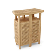 Anderson Teak Altavista Folding Bar Table on white background.  