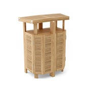 Back view of the Anderson Teak Altavista Folding Bar Table on white background.  