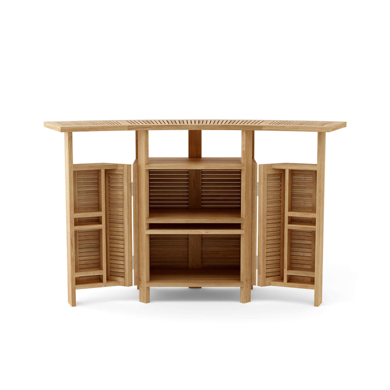 Back view of the Anderson Teak Altavista Folding Bar Table on white background.  