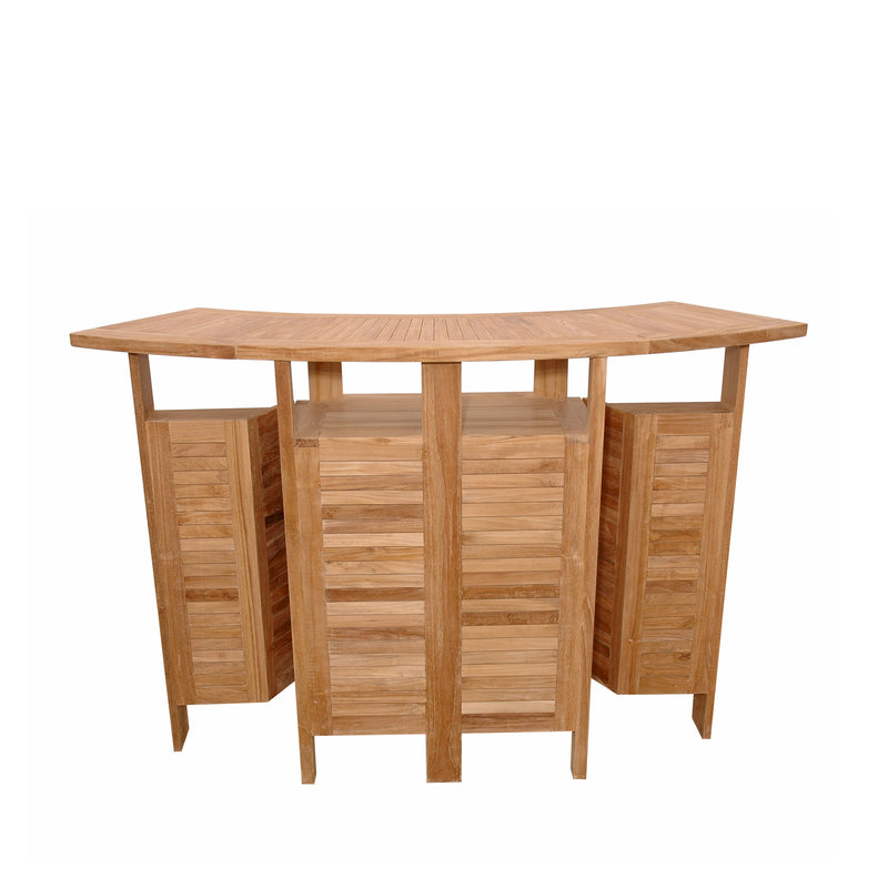Anderson Teak Altavista Folding Bar Table on white background.  