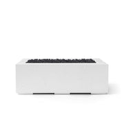 Avera 48-inch natural concrete fire pit with black lava rocks on a white background.  