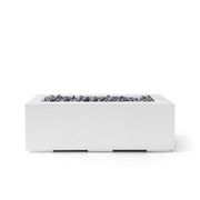 Avera 48-inch natural concrete fire pit with slate beach stones on a white background.  