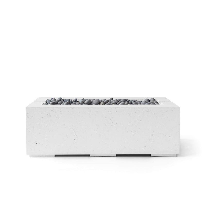 Avera 48-inch natural concrete fire pit with slate beach stones on a white background.  