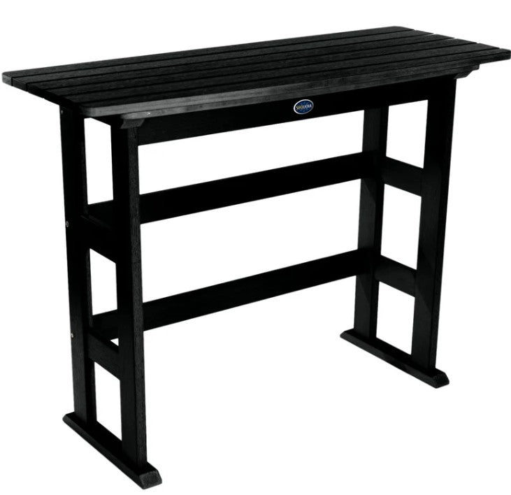 Black outdoor table with a visible brand logo on a white background