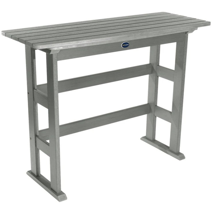 Gray outdoor table with a brand logo on a white background