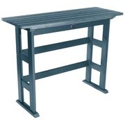 Blue outdoor table with a brand logo on a white background