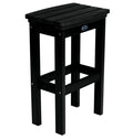 Black bar stool with curved seat on a white background