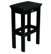 Black bar stool with curved seat on a white background