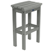 Gray outdoor stool with a brand logo on a white background