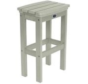 Gray outdoor stool with a brand logo on a white background