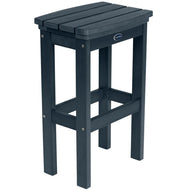 Dark blue outdoor stool with a visible brand logo on a white background