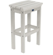 White outdoor stool with a visible brand logo on a white background