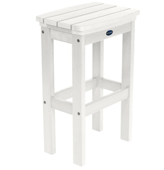 White bar stool with a visible brand logo on a white background