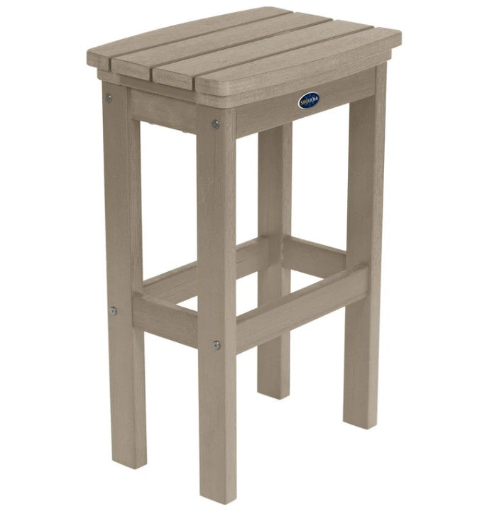 Brown bar stool with a brand logo on a white background