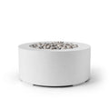 Belmont 36-inch natural concrete fire pit with ivory beach stone on a white background.  