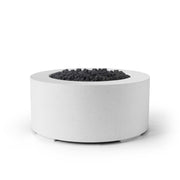 Belmont natural concrete fire pit with slate black lava rock on a white background. 