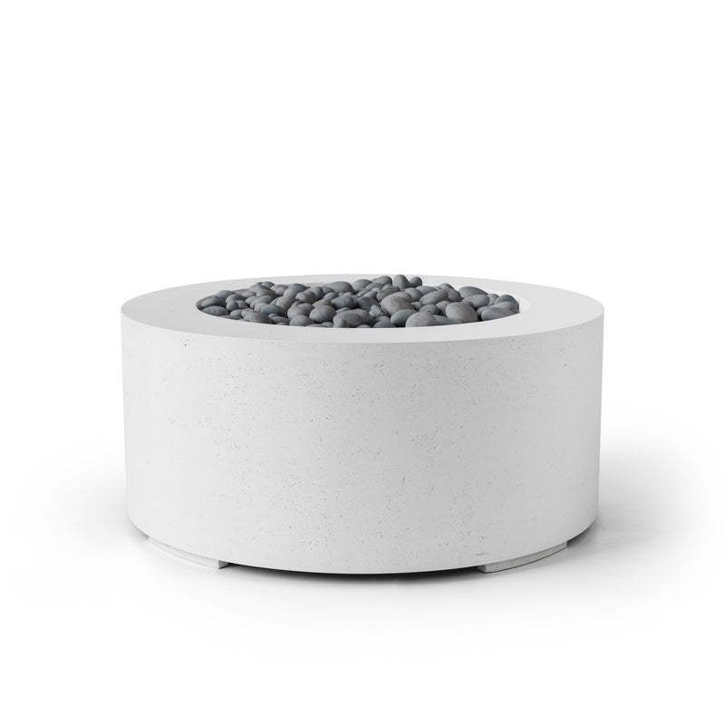Belmont natural concrete fire pit with slate beach stones on a white background. 