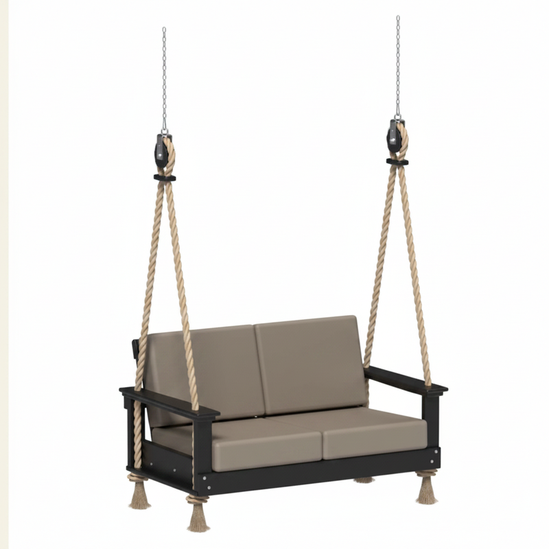 Black swing with Marine Leatherette Ash Gray cushions