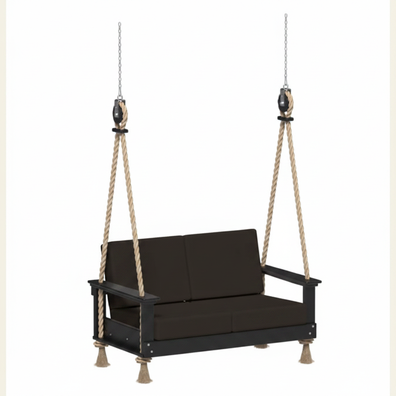 black swing with black cushions