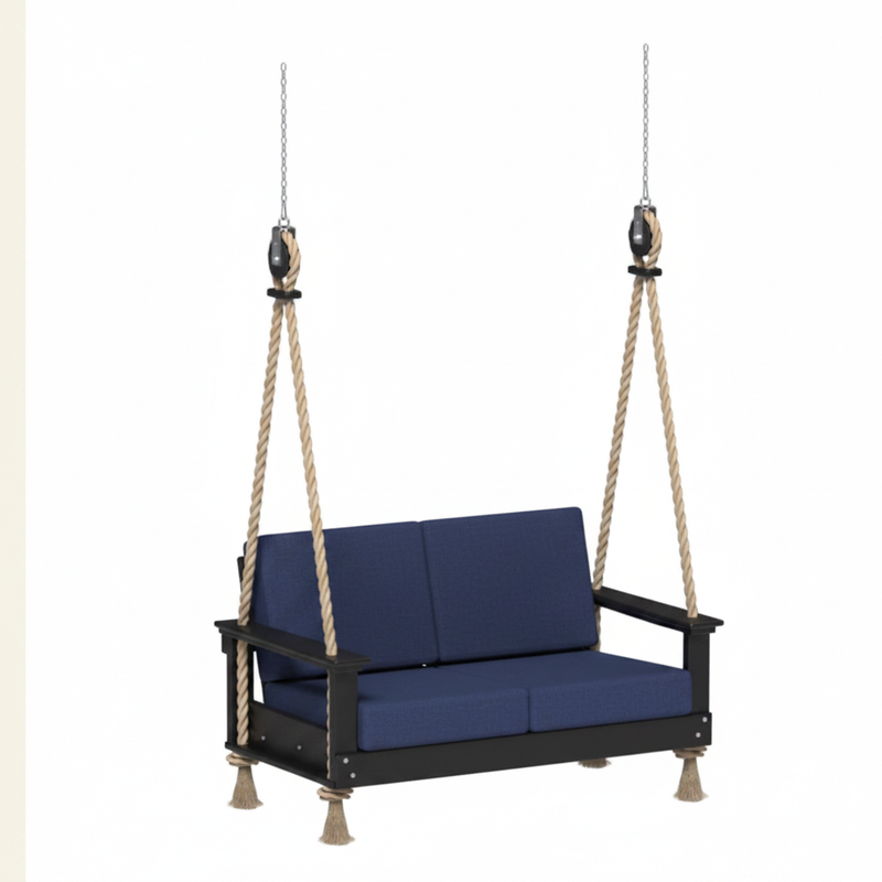 Black swing with Spectrum Indigo cushions