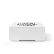 Bravo lightweight natural concrete fire pit with ivory beach stones on a white background.