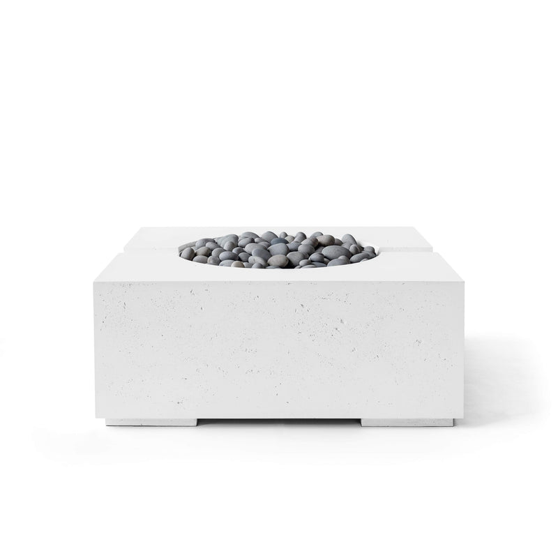 Bravo lightweight natural concrete fire pit with slate beach stones on a white background.