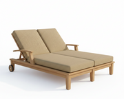 teak lounge chair with linen sesame cushions on white background