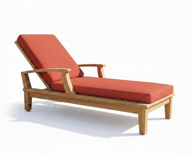 Wooden lounge chair with henna cushions on a white background