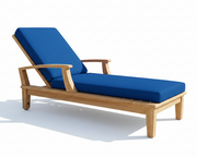 Wooden lounge chair with pacific blue cushions on a white background