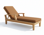 Brown cushioned lounge chair with wooden frame on a white background