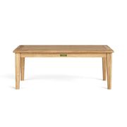 Teak rectangular coffee table on a white background.  