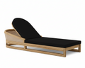 Catania teak lounge chair with black cushion on white background.  
